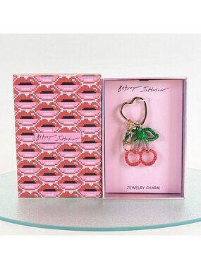 Betsey Johnson Jewelry Charm Cherry Keychain Bag Charm Gold Tone Red Cherries